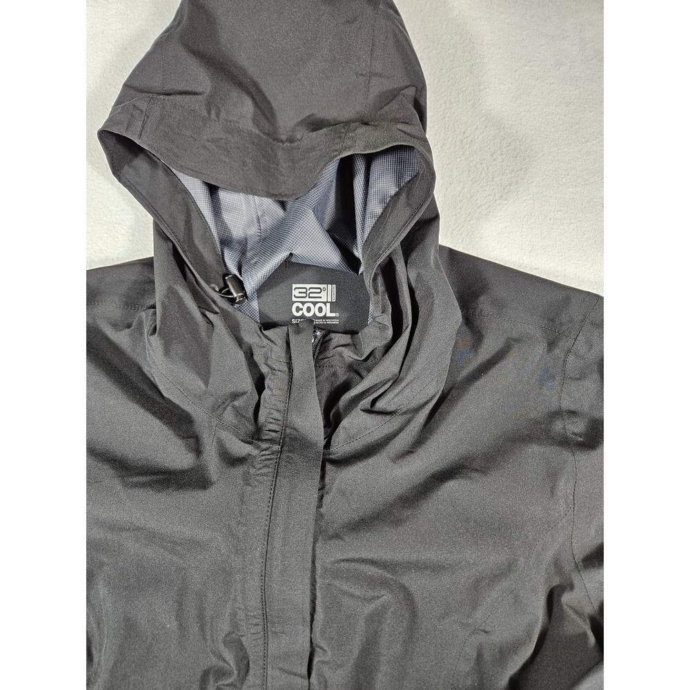 32 Degrees Cool Men Hooded Rain Jacket Black Full Zip Windbreaker Medium 1168908